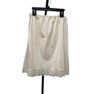 Vintage Opalaire Beige Lace Trimmed Elastic Waist Half Slip Sz M